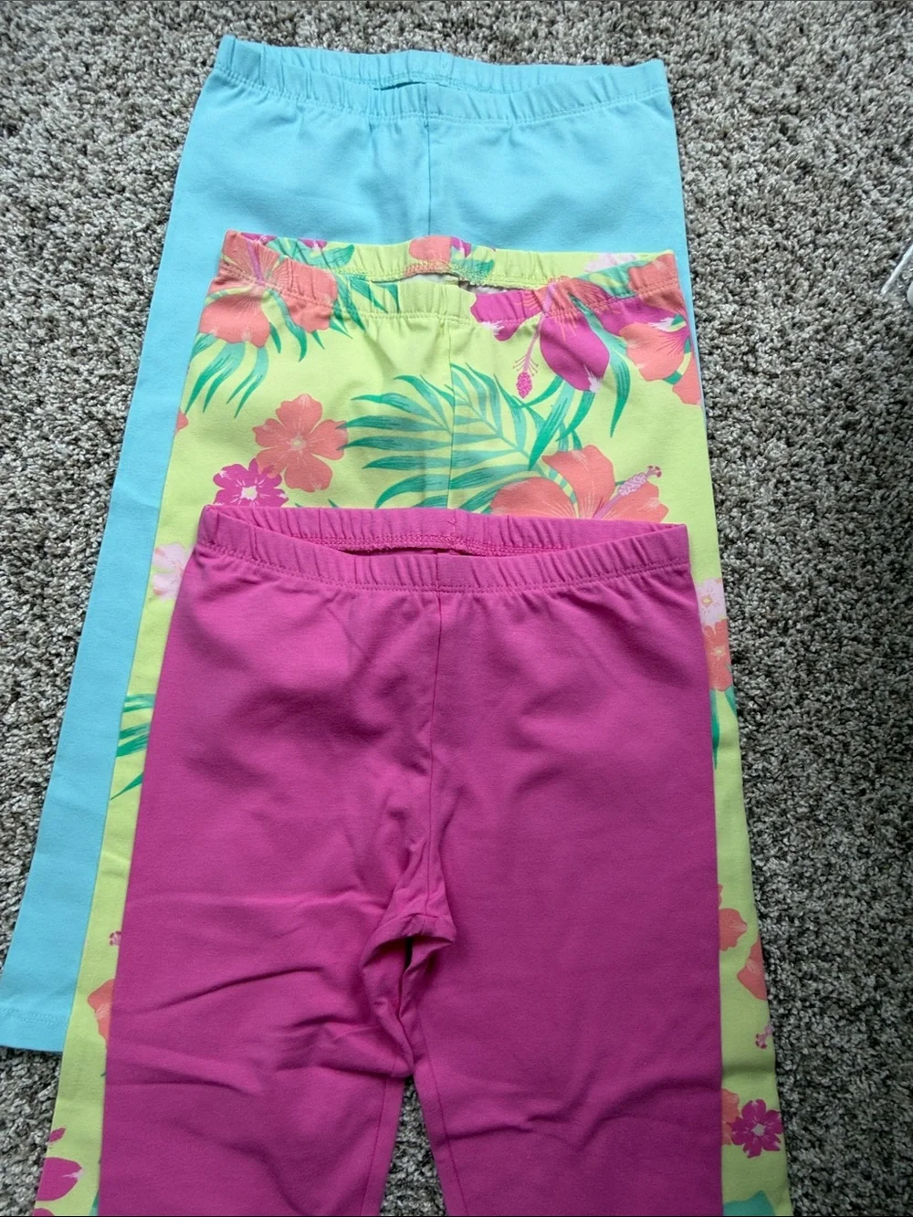 NWOT Children's Place Girls 3-Pack Capri Leggings - Aqua, Lime Floral, Pink
